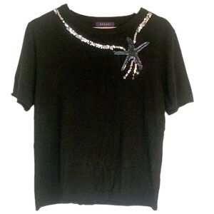 Bogari Knit Blouse Size Large‎ Black Sequins Bow